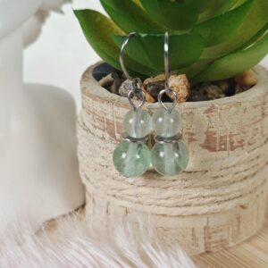 Boucles d’oreilles pendantes en fluorite verte naturelle – perles 6 mm et 8 mm – création artisanale