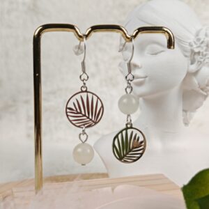 Boucles d’oreilles Feuille de Palmier et Jade en acier inoxydable