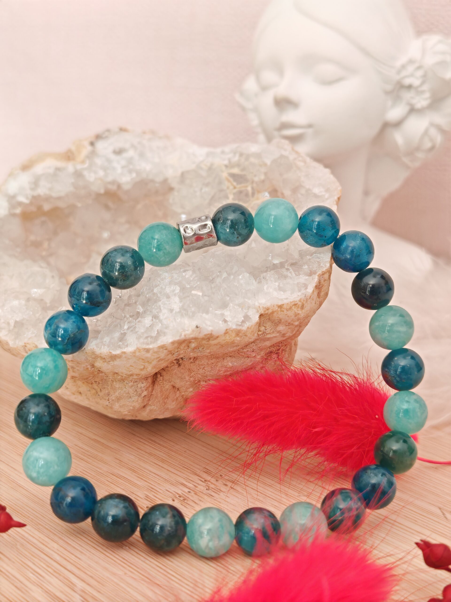 Bracelet en apatite et amazonite naturelles avec perles de 8 mm