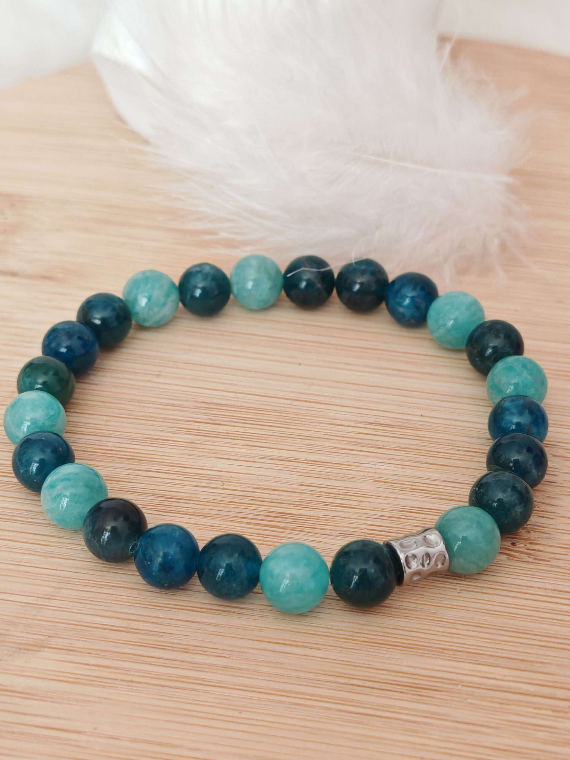 Bracelet en apatite et amazonite naturelles avec perles rondes de 8 mm